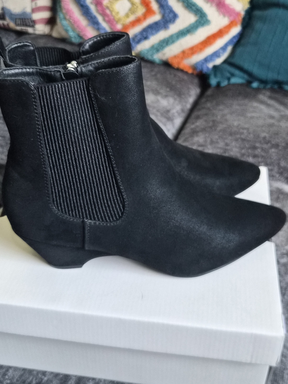 Cato Faux Suede Black Pointed Toe Kitten Heel Ankle Boots Size 10